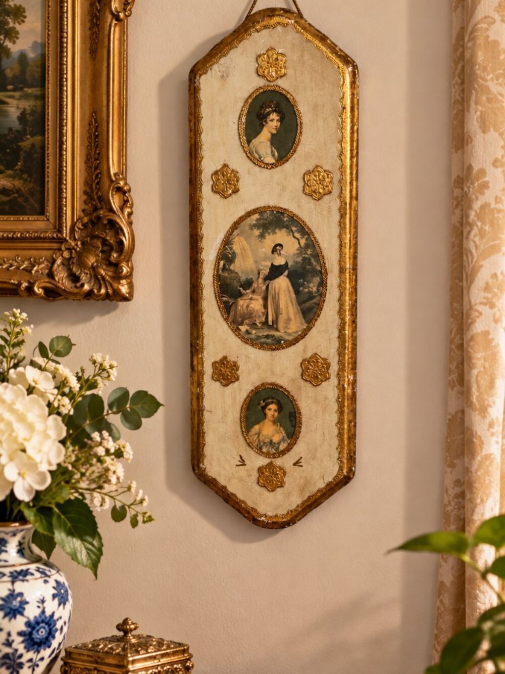 Vintage Italian Florentine Wall Plaque – Victorian Ladies Portraits